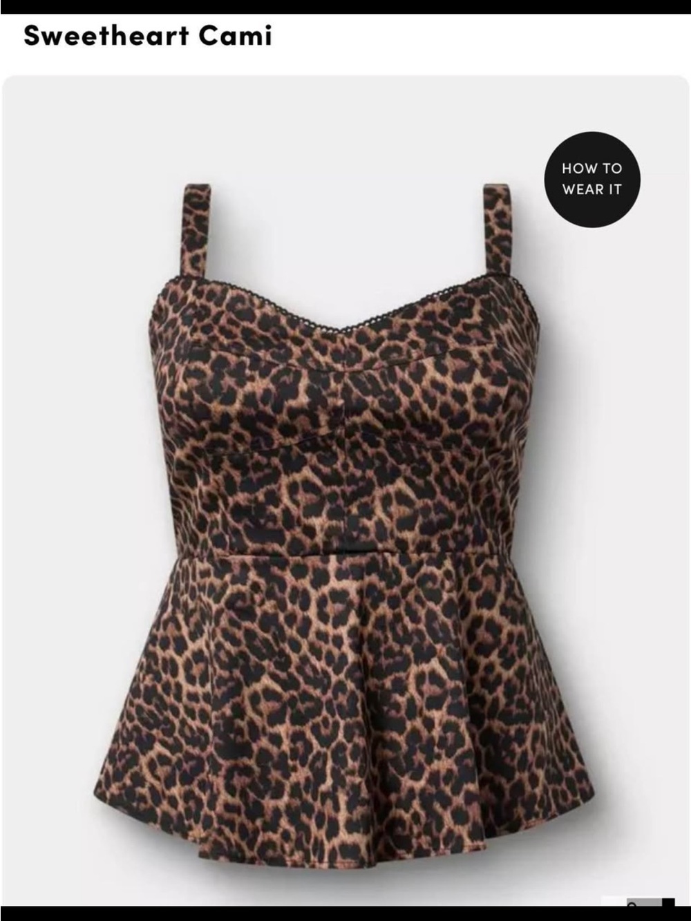 torrid NWT Leopard Print Peplum Cami in Brown and Black